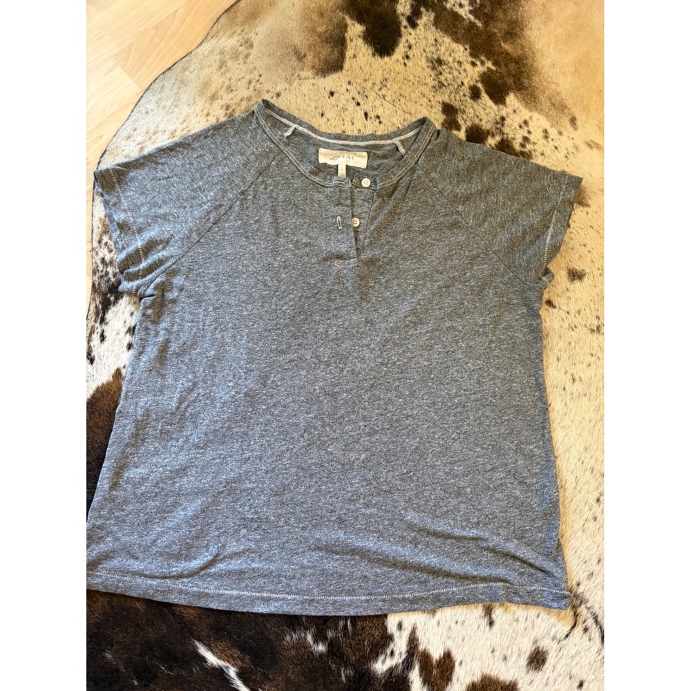 The Great. Heather Gray Henley T-Shirt Short Sleeve Ribbed Size 1 Small